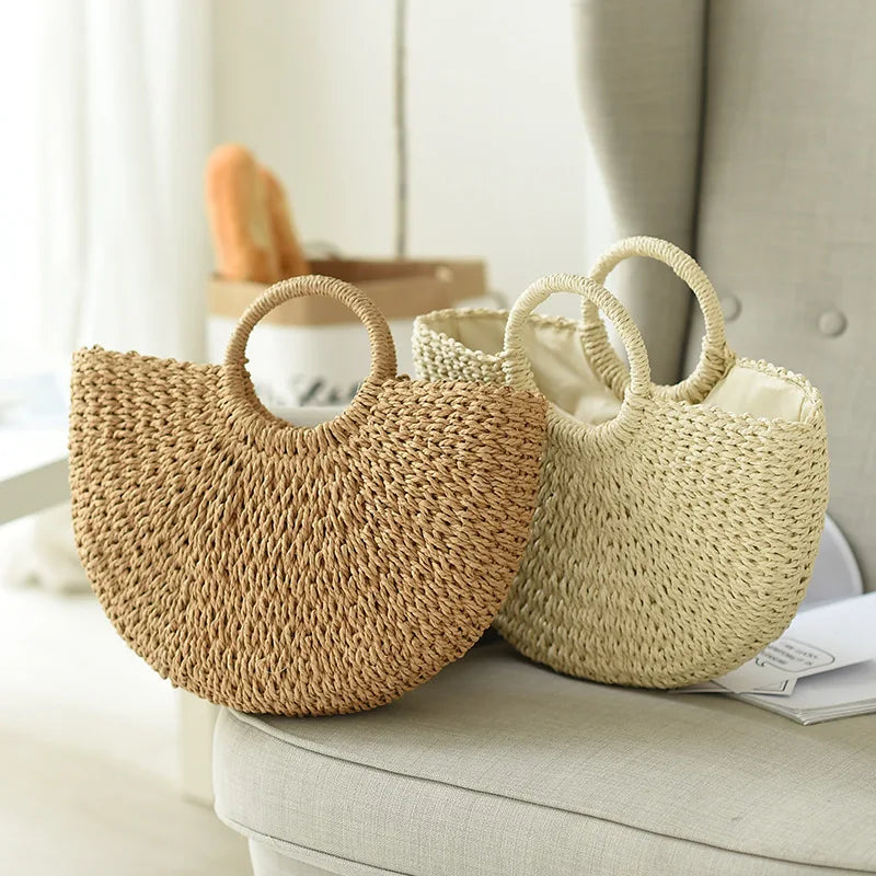 Summer Handmade Bags for Women Beach Weaving Ladies Straw Bag