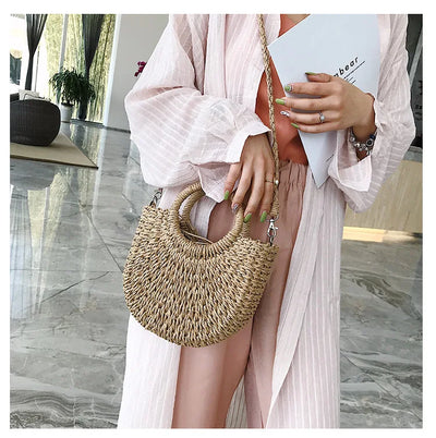 Summer Handmade Bags for Women Beach Weaving Ladies Straw Bag