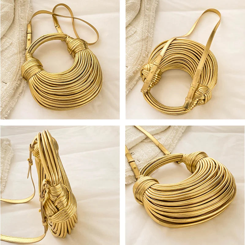 Handbags for Women 2024 New Gold Luxury Designer Brand Handwoven