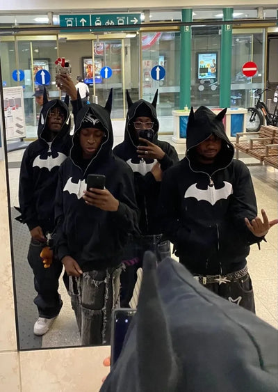 Y2K zip up hoodie Gothic Embroidery Bat anime hoodie Top