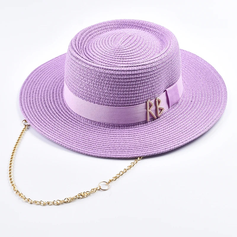 Summer Straw Hats for Women Ribbon Decoration Elegant Ladies Party Dress Hats