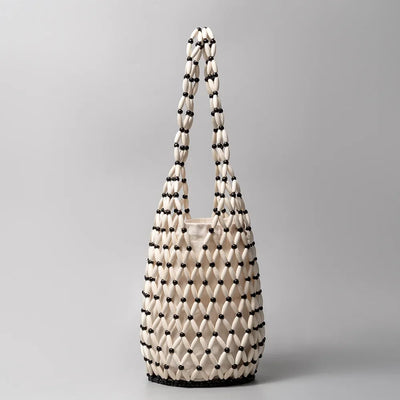 Women Hand Bag Summer Design Hollow-out Wooden Bead