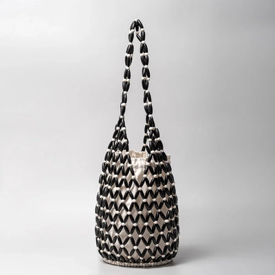 Women Hand Bag Summer Design Hollow-out Wooden Bead