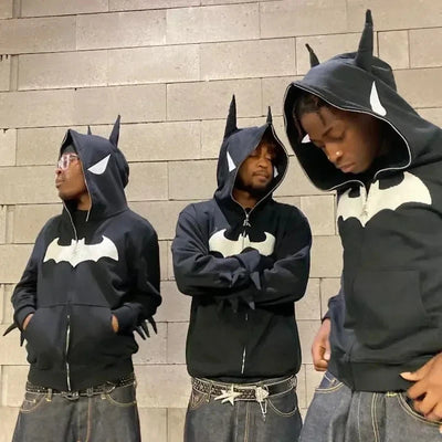 Y2K zip up hoodie Gothic Embroidery Bat anime hoodie Top