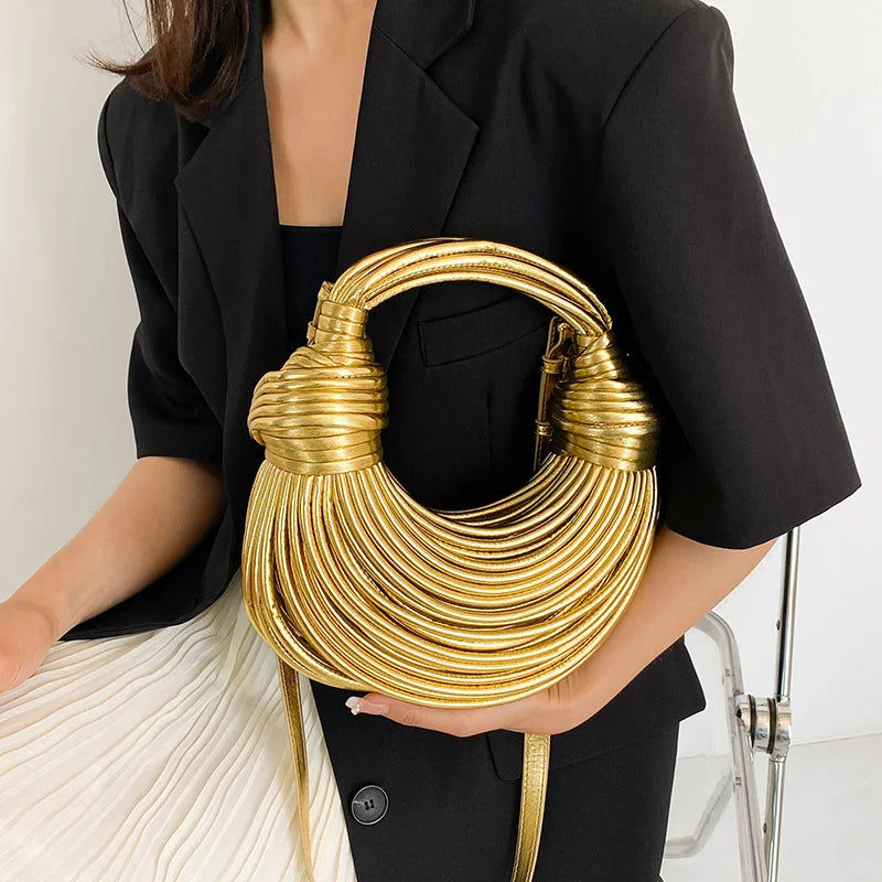 Handbags for Women 2024 New Gold Luxury Designer Brand Handwoven