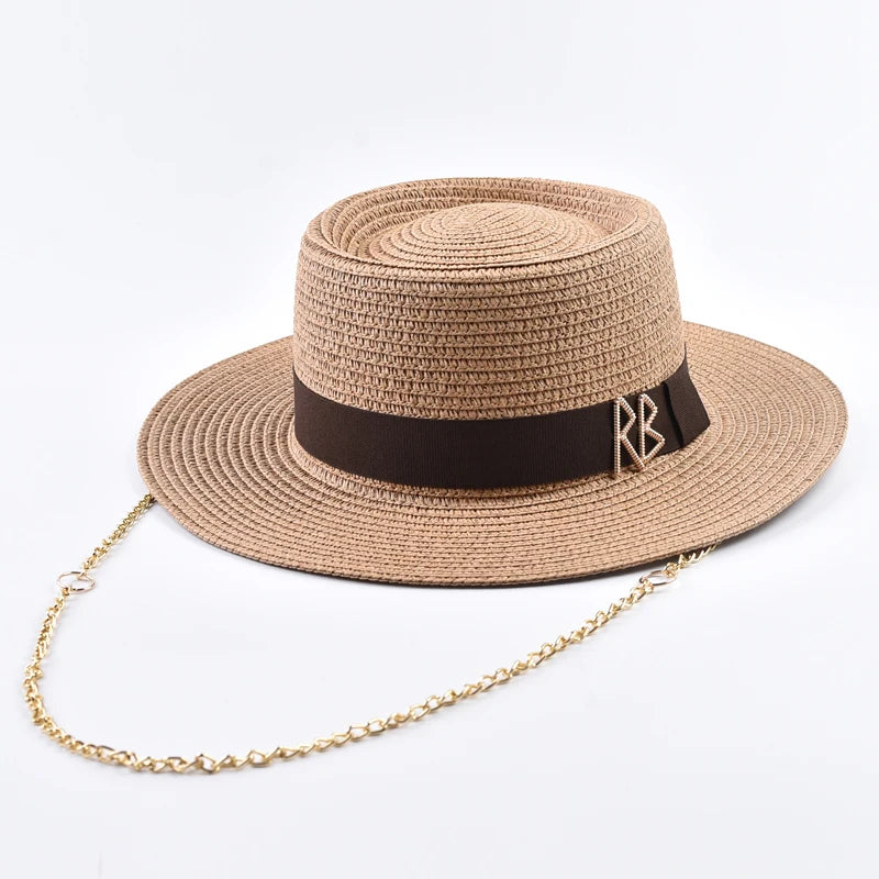 Summer Straw Hats for Women Ribbon Decoration Elegant Ladies Party Dress Hats