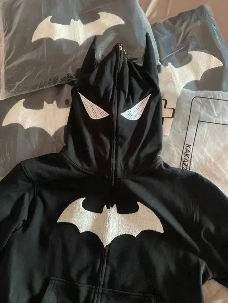 Y2K zip up hoodie Gothic Embroidery Bat anime hoodie Top