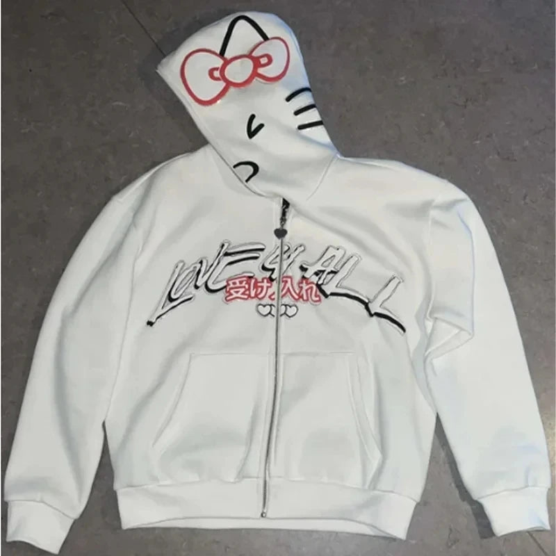 Y2K zip up hoodie Gothic Embroidery Bat anime hoodie Top