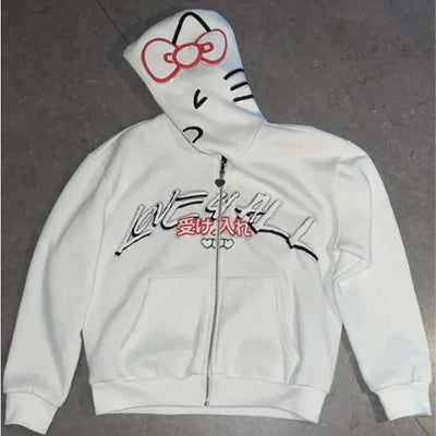 Y2K zip up hoodie Gothic Embroidery Bat anime hoodie Top