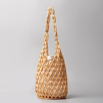Women Hand Bag Summer Design Hollow-out Wooden Bead