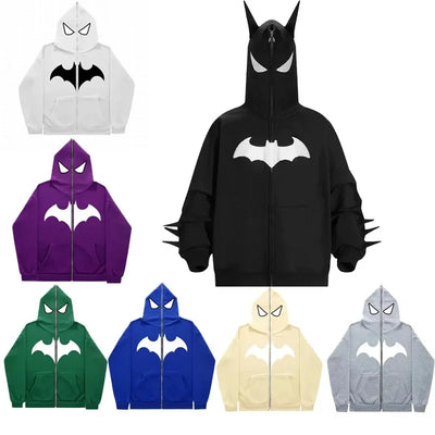 Y2K zip up hoodie Gothic Embroidery Bat anime hoodie Top