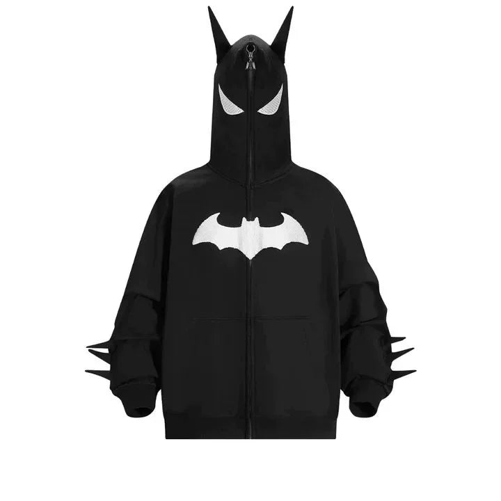 Y2K zip up hoodie Gothic Embroidery Bat anime hoodie Top