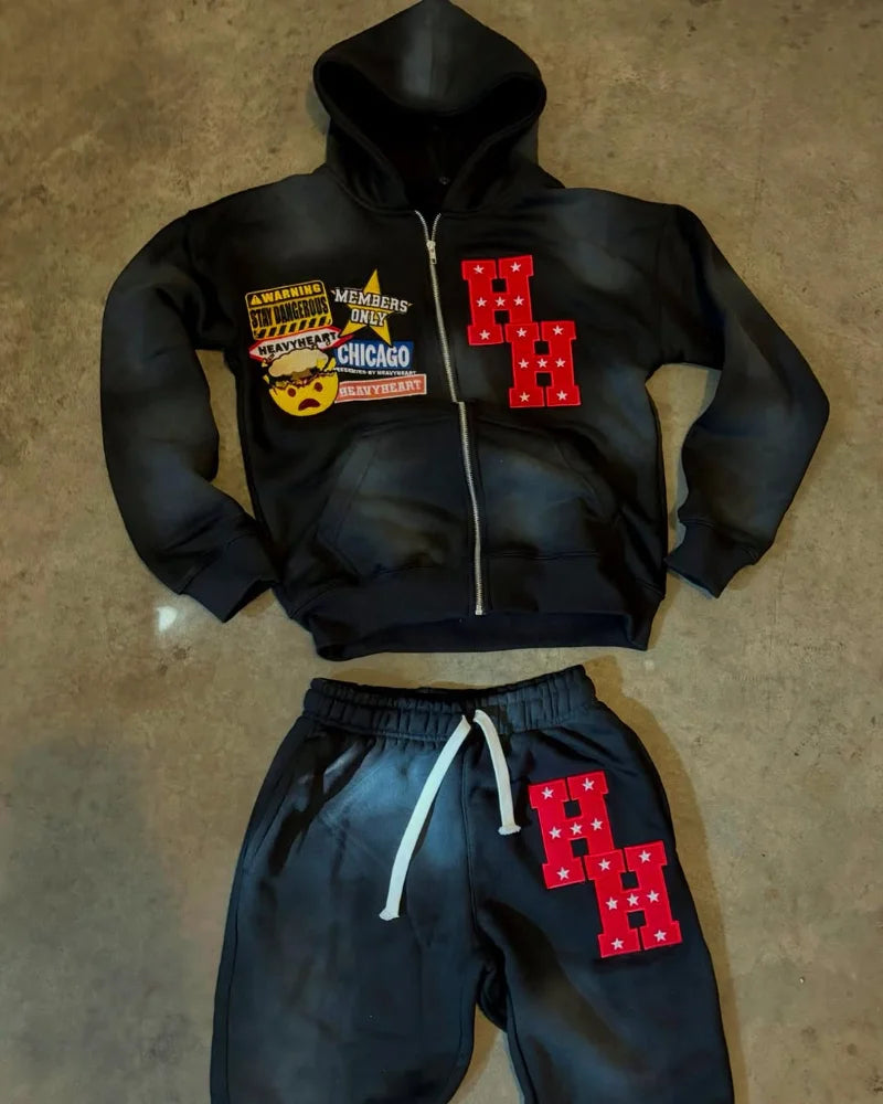 Punk Hip Hop fashion popular men clothing set new pattern alphabet embroidery