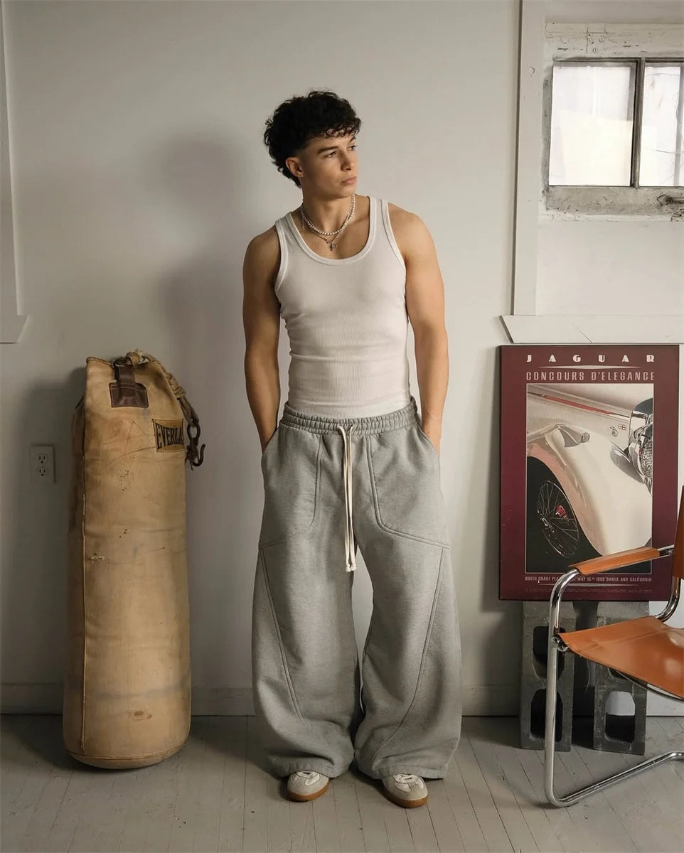Fashion Versatile Straight Wide-leg Pants Men American Retro