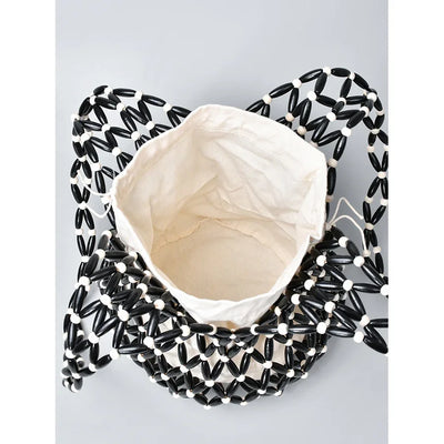 Women Hand Bag Summer Design Hollow-out Wooden Bead