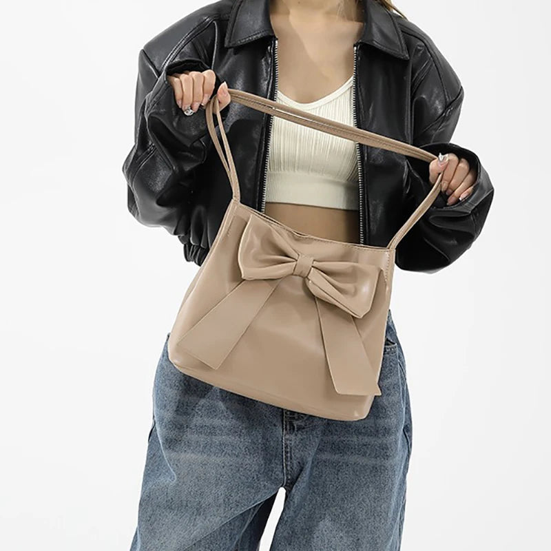 Fashion Bow Handlebags For Women Shoulder Bags Leisure Armpit Bag