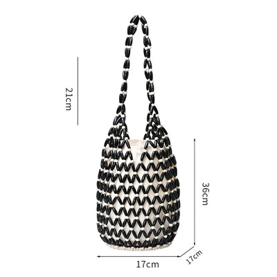Women Hand Bag Summer Design Hollow-out Wooden Bead