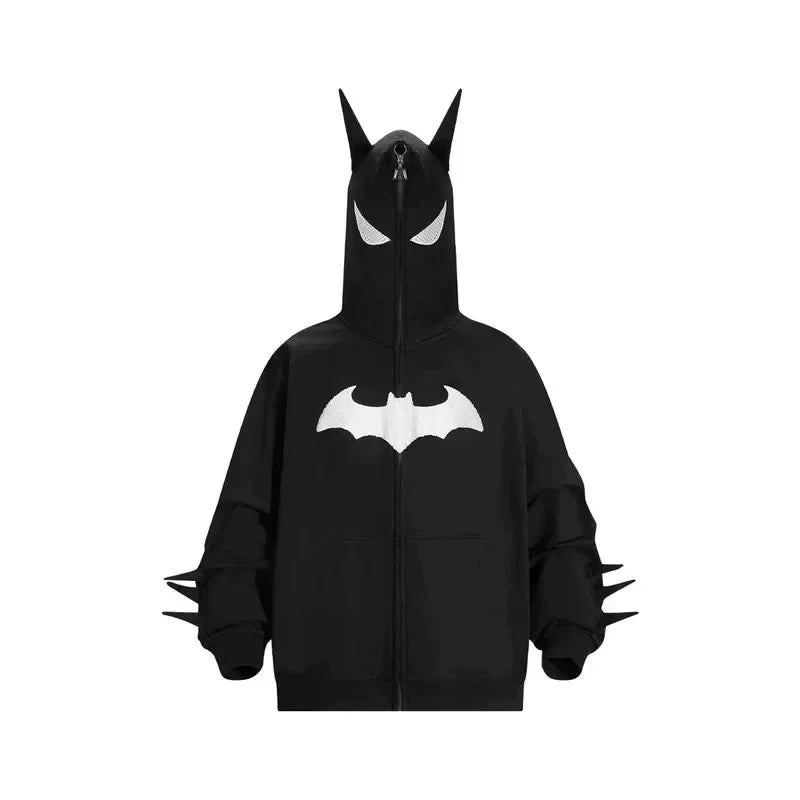 Y2K zip up hoodie Gothic Embroidery Bat anime hoodie Top