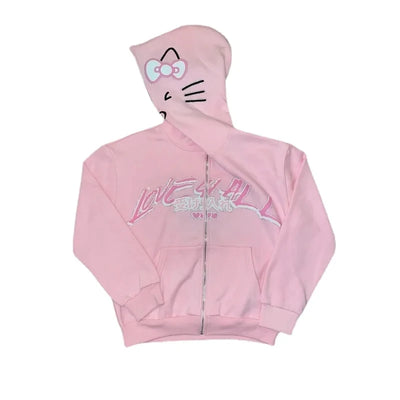 Y2K zip up hoodie Gothic Embroidery Bat anime hoodie Top