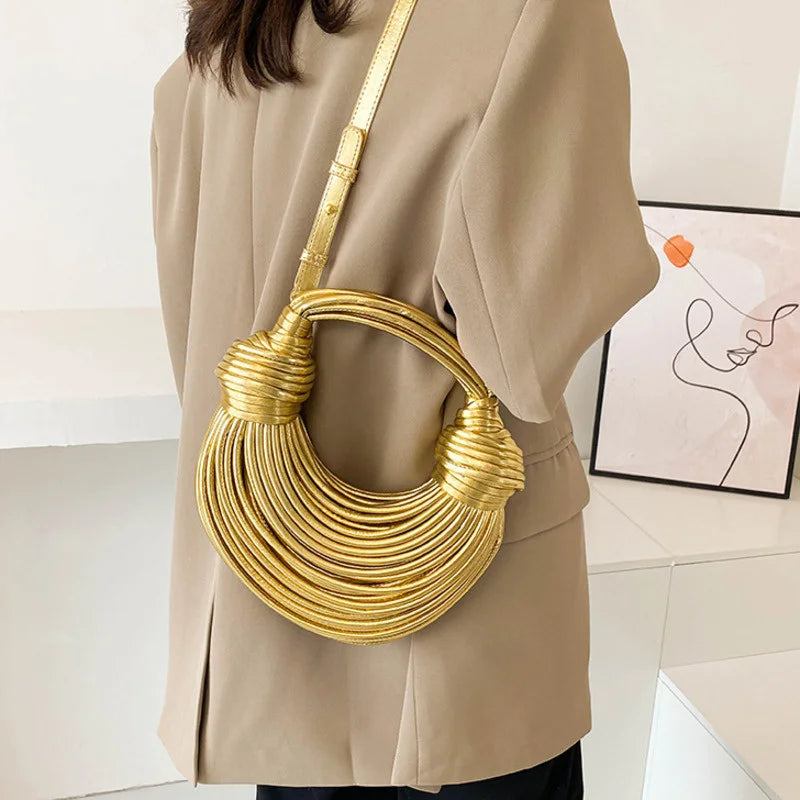 Handbags for Women 2024 New Gold Luxury Designer Brand Handwoven