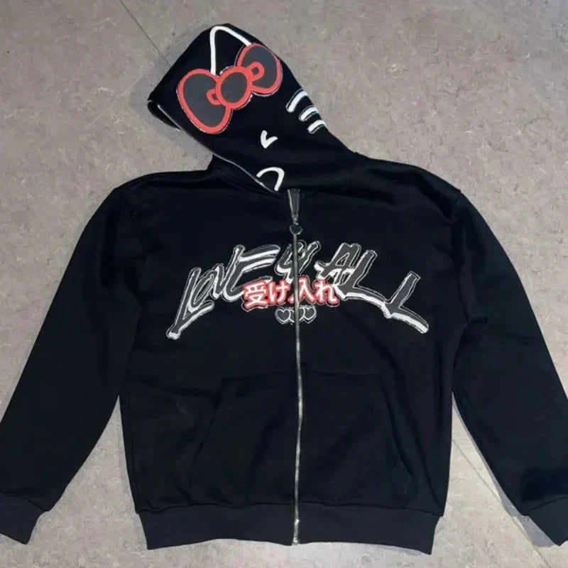 Y2K zip up hoodie Gothic Embroidery Bat anime hoodie Top