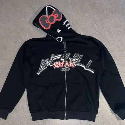 Y2K zip up hoodie Gothic Embroidery Bat anime hoodie Top