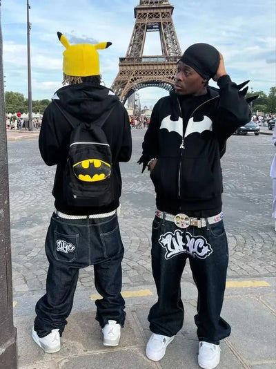 Y2K zip up hoodie Gothic Embroidery Bat anime hoodie Top