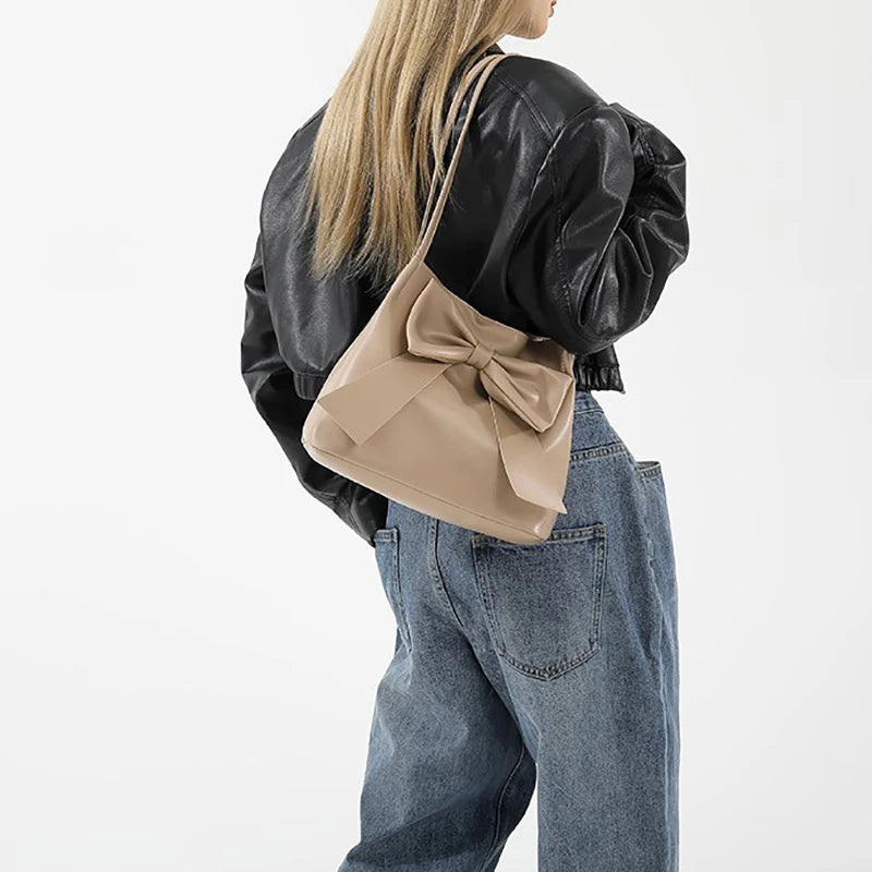 Fashion Bow Handlebags For Women Shoulder Bags Leisure Armpit Bag