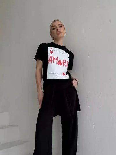 Unisex Oversize Loose T Shirt Ins Y2k Cotton Black Short Sleeve