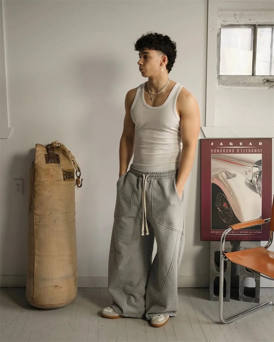 Fashion Versatile Straight Wide-leg Pants Men American Retro