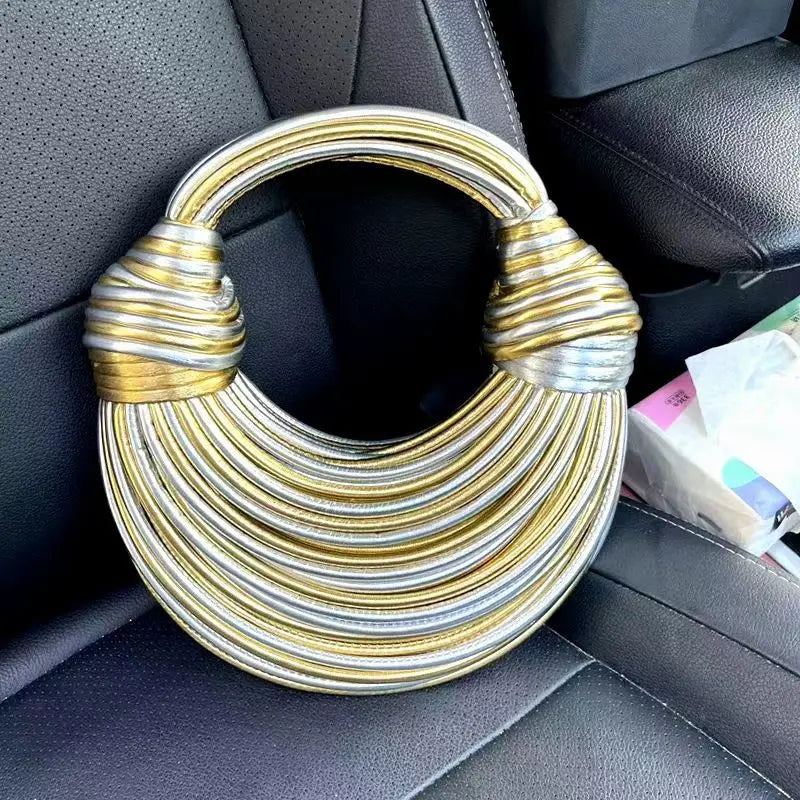 Handbags for Women 2024 New Gold Luxury Designer Brand Handwoven