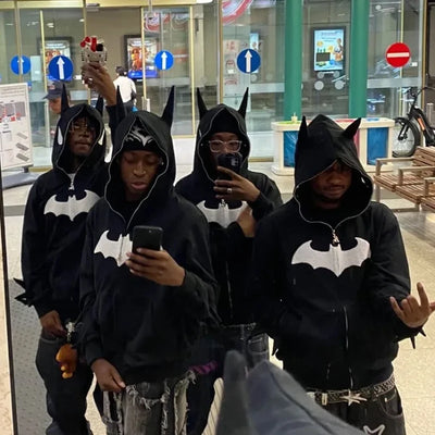 Y2K zip up hoodie Gothic Embroidery Bat anime hoodie Top
